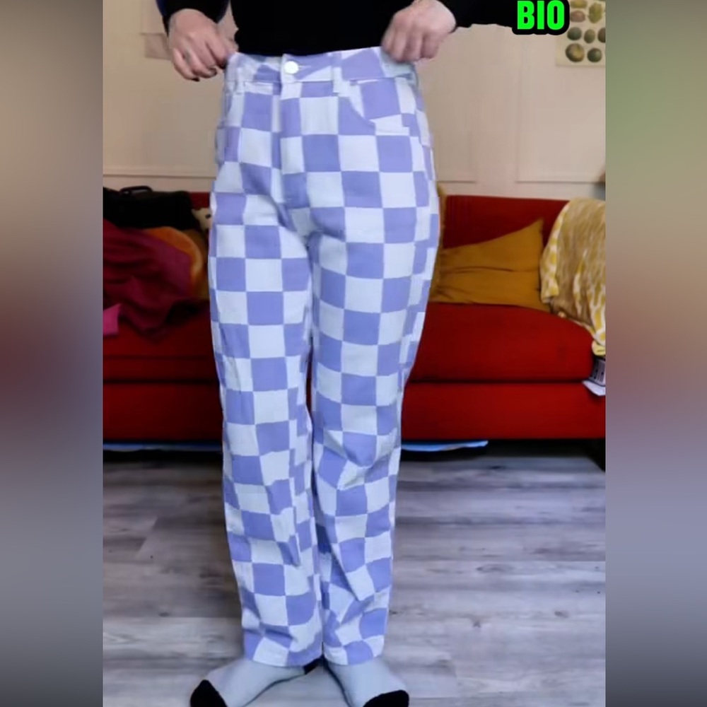 pastel purple checkered pants